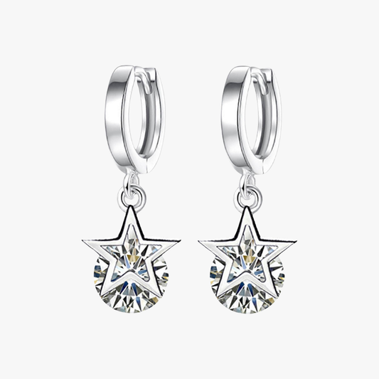 Rilave Stellar Sparkle Silver Star Drop Earrings