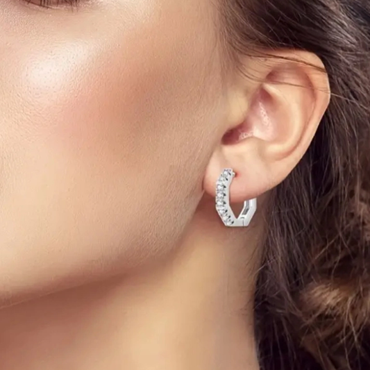 Rilave Hexagonal Hoop Earrings with Cubic Zirconia