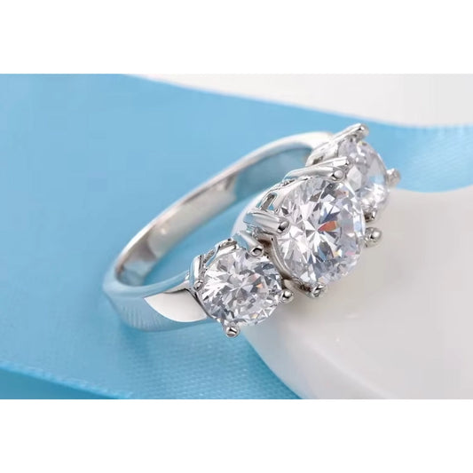Rilave Triple Stone 925 Sterling Silver Brilliant Cut Ring
