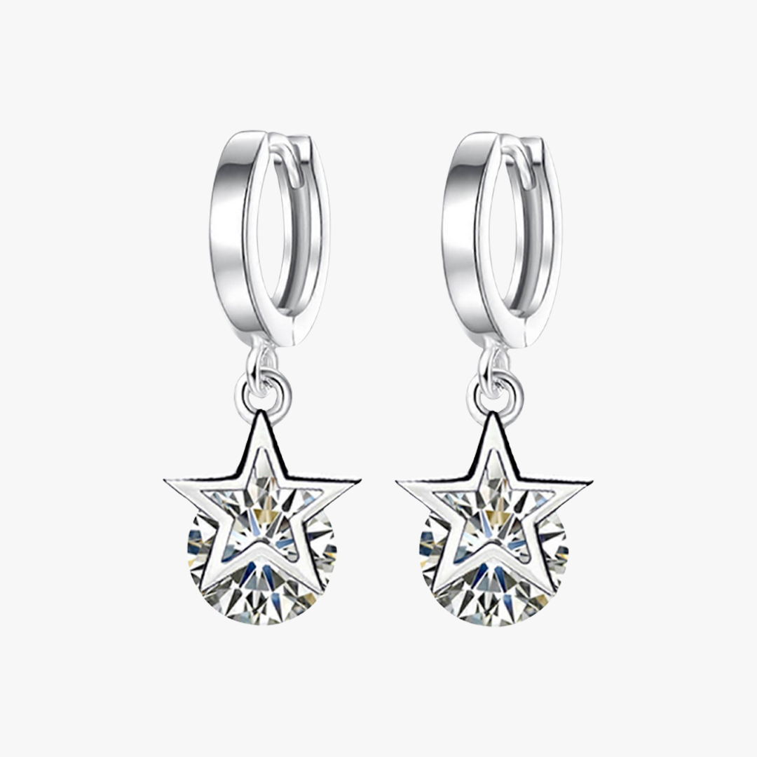 Rilave Stellar Sparkle Silver Star Drop Earrings