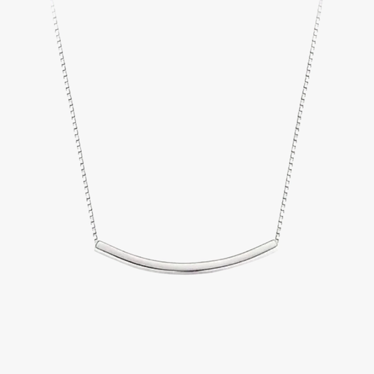 Rilave 925 Sterling Silver Curved Bar Necklace – Minimalist Box Chain