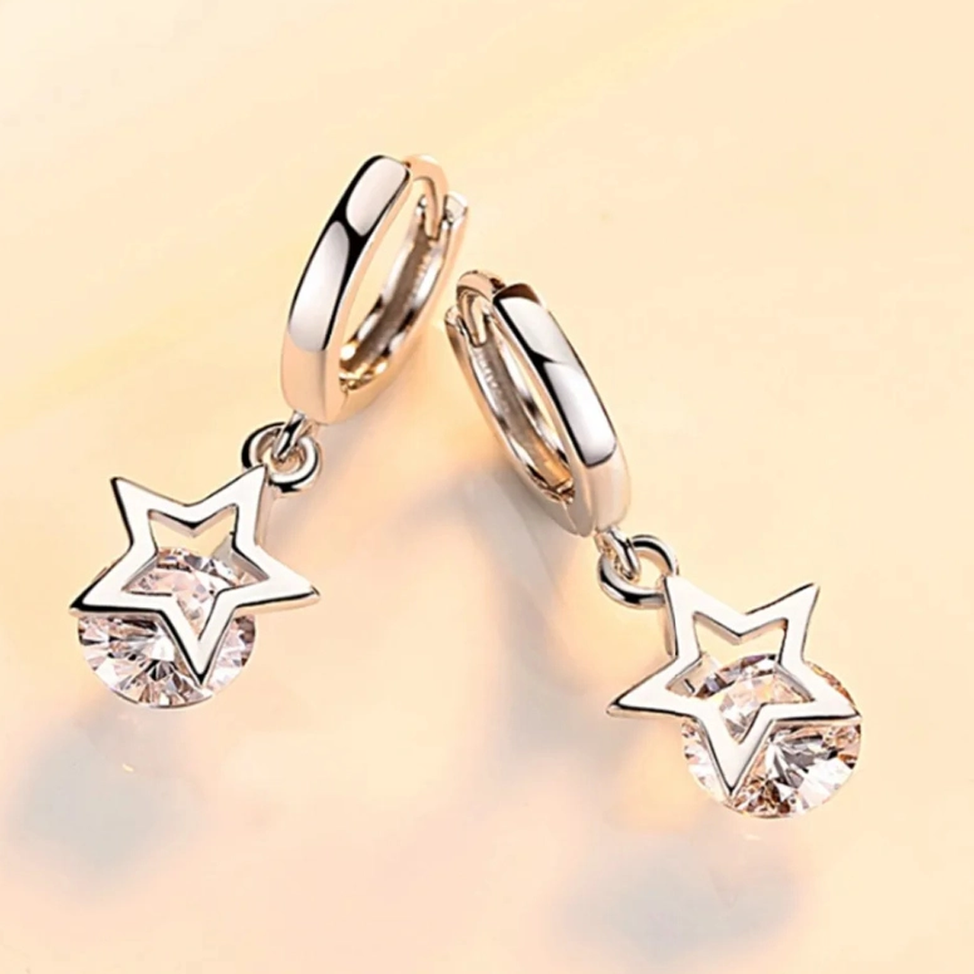 Rilave Stellar Sparkle Silver Star Drop Earrings