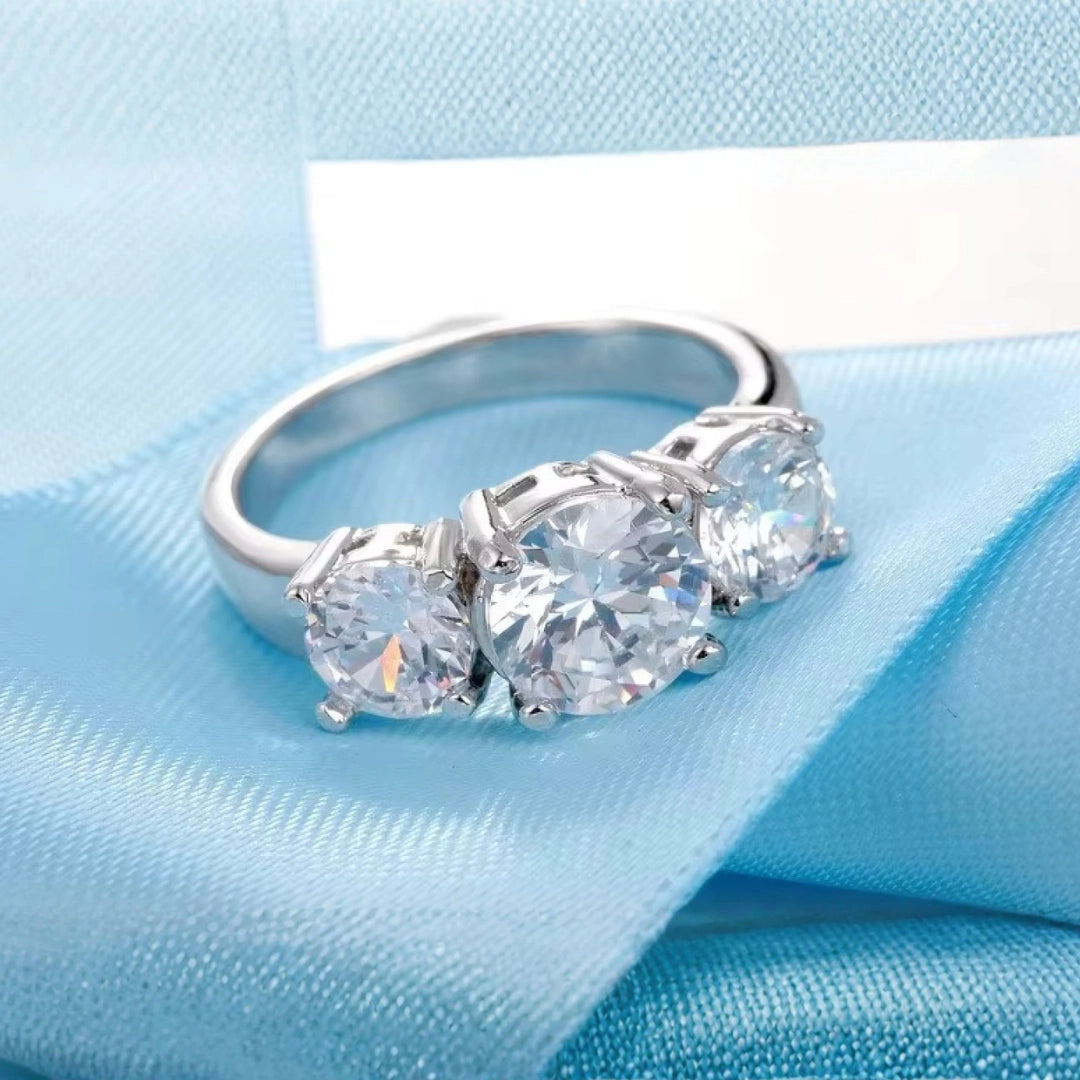 Rilave Triple Stone 925 Sterling Silver Brilliant Cut Ring