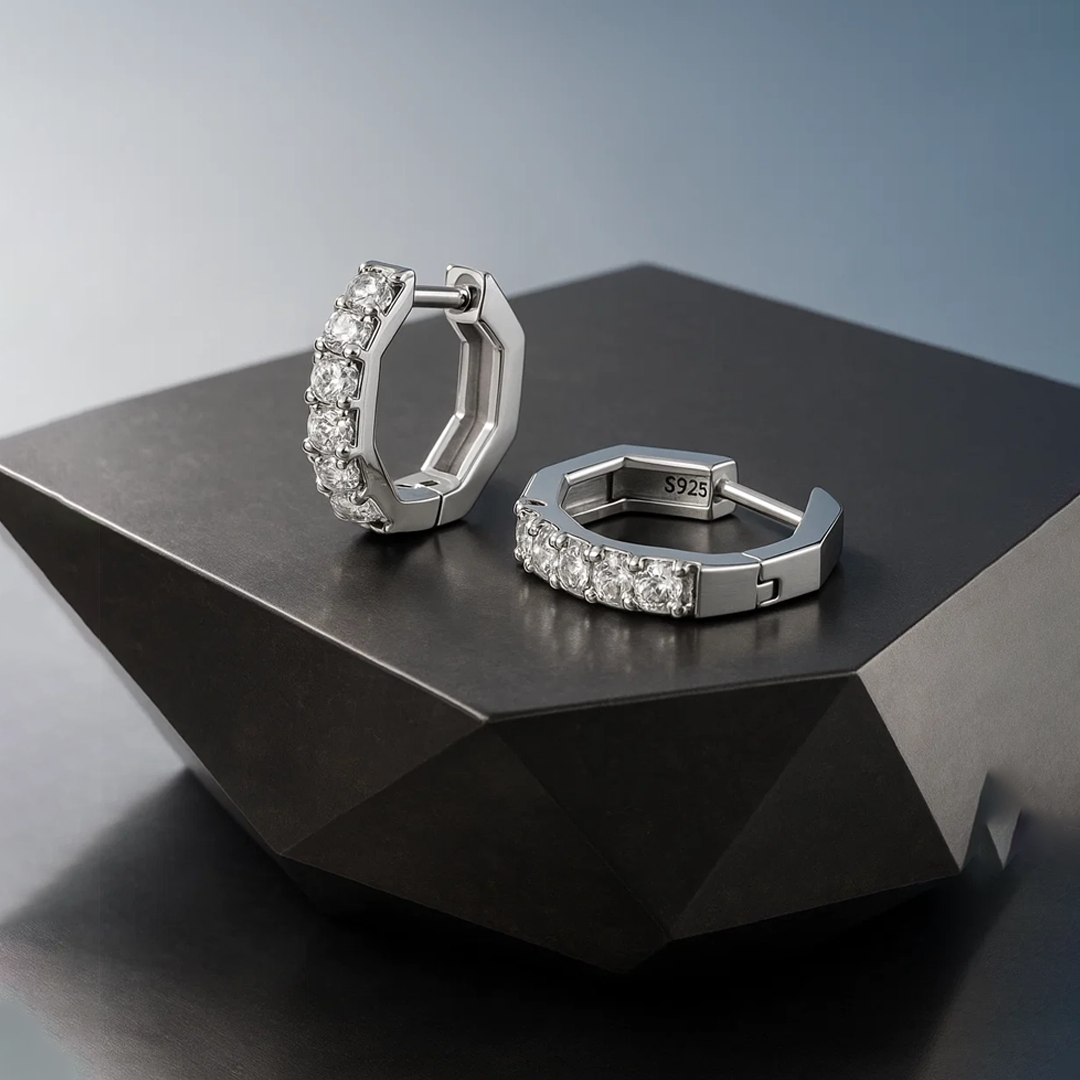 Rilave Hexagonal Hoop Earrings with Cubic Zirconia