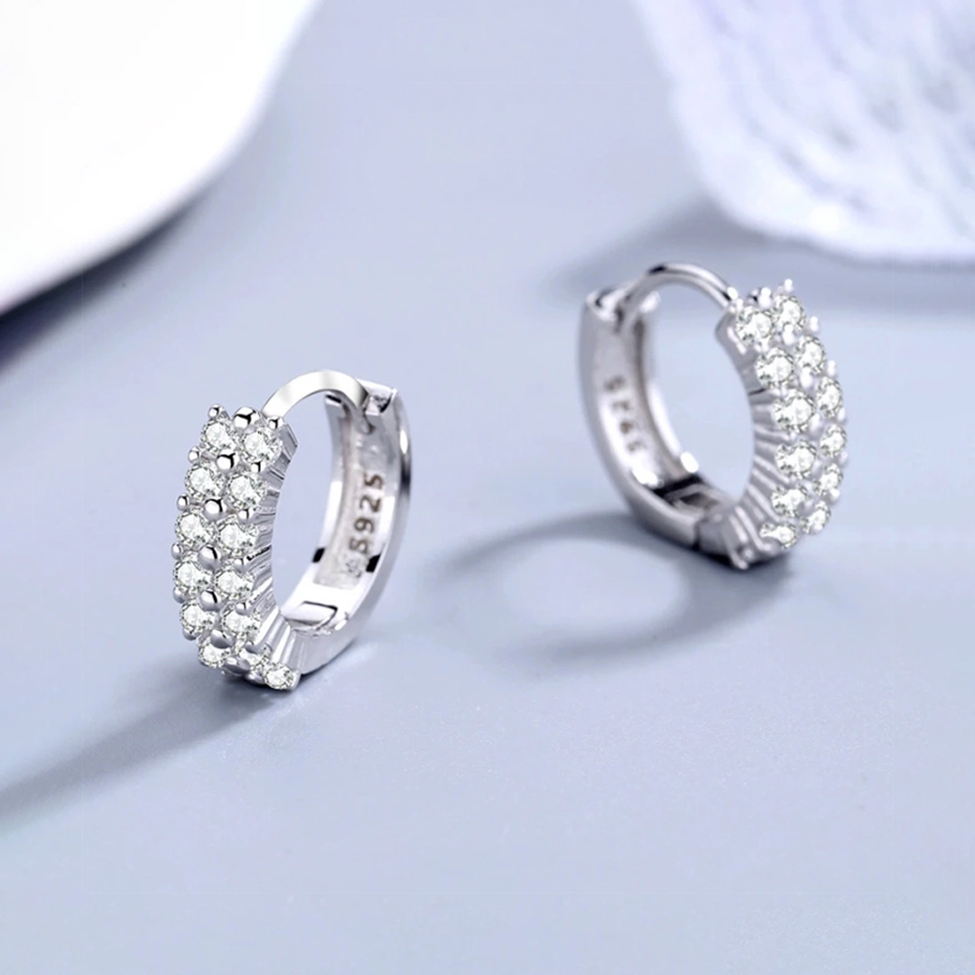 Rilave Double-Row Cubic Zirconia Huggie Hoop Earrings