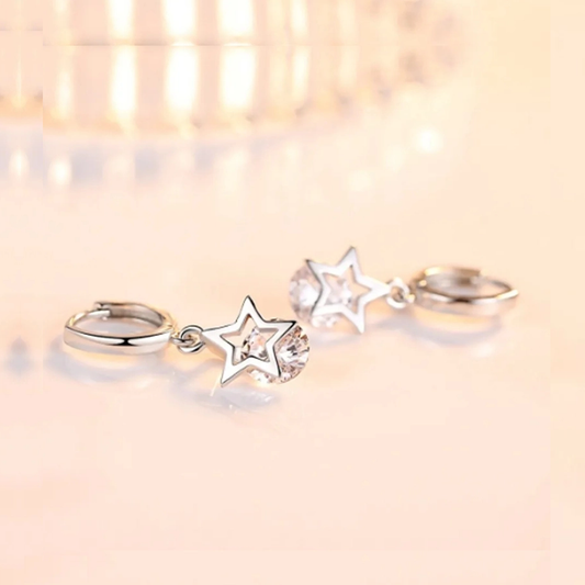 Rilave Stellar Sparkle Silver Star Drop Earrings