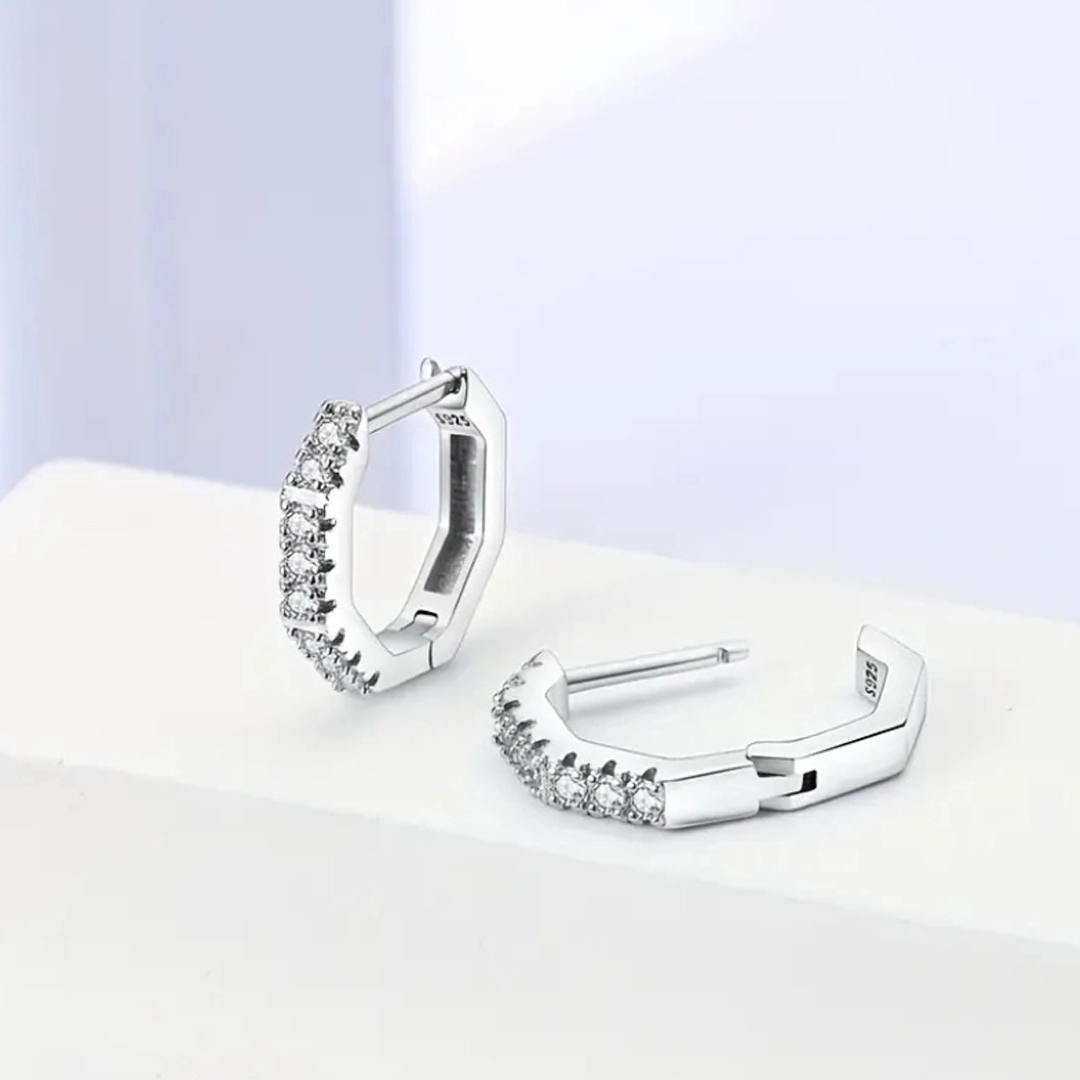 Rilave Hexagonal Hoop Earrings with Cubic Zirconia
