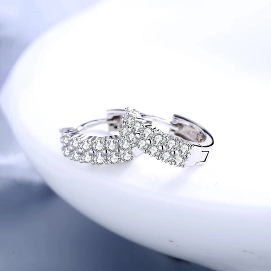 Rilave Double-Row Cubic Zirconia Huggie Hoop Earrings