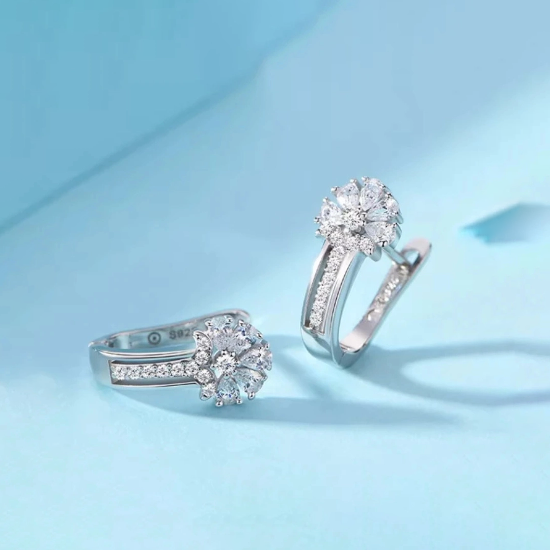 Rilave Cubic Zirconia Floral Hoop Earrings