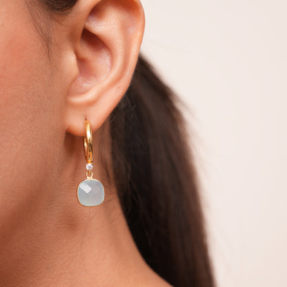 Lumi Aqua Chalcedony Drop Hoop Earrings